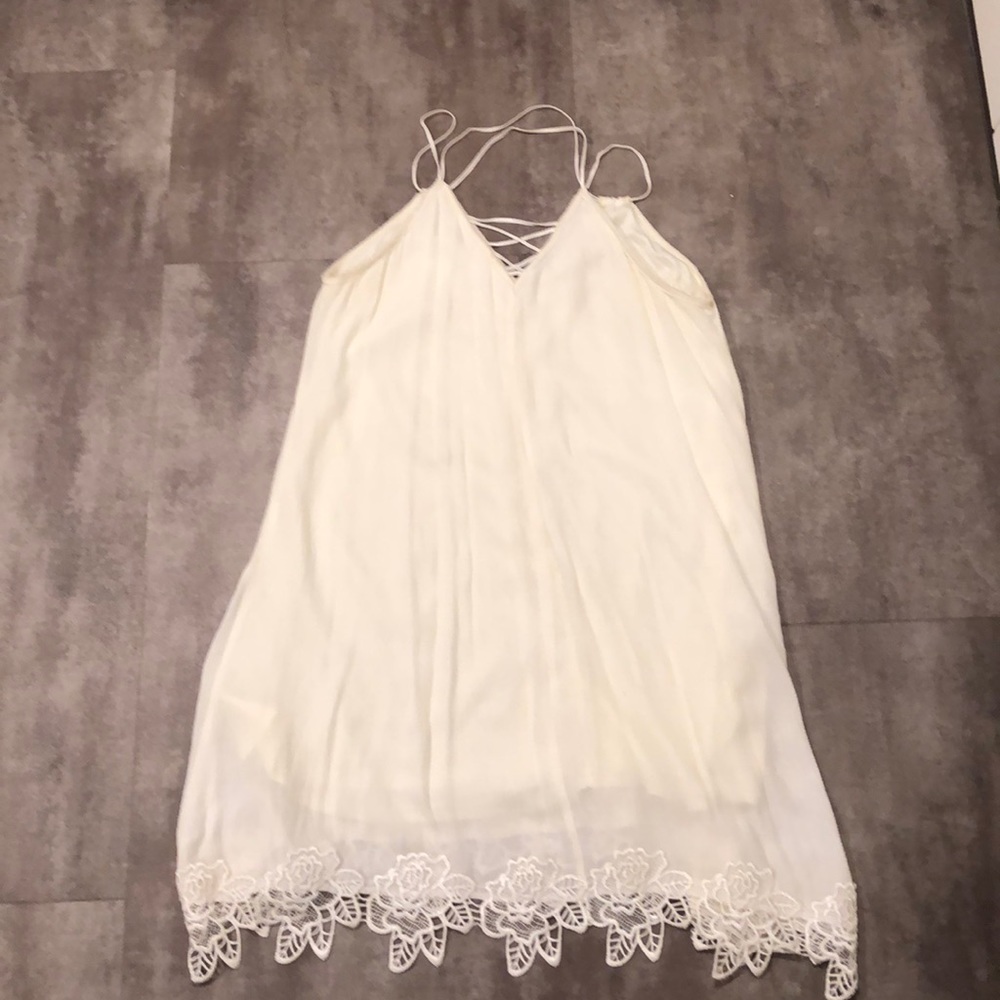 White Shift Dress with lace trim and crossed back
